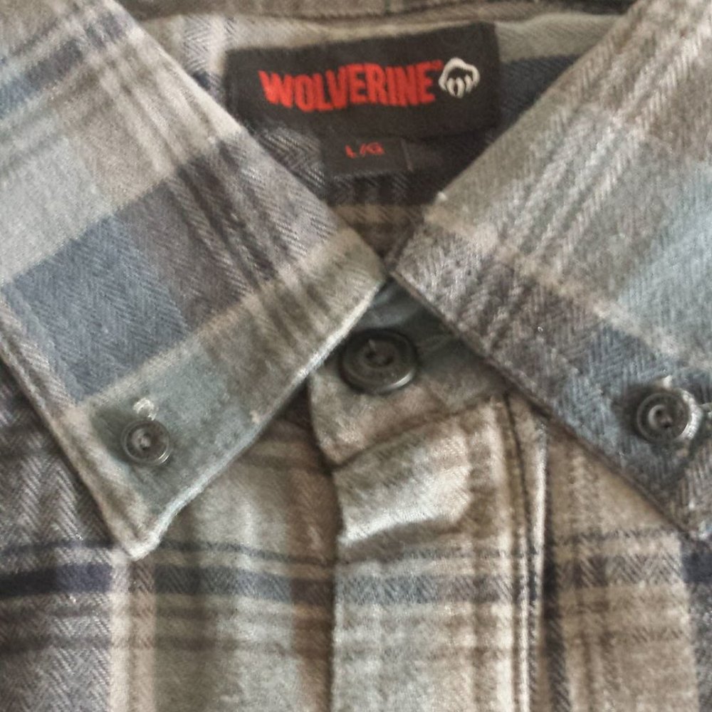 Wolverine Blue Gray Plaid Flannel Button Shirt L